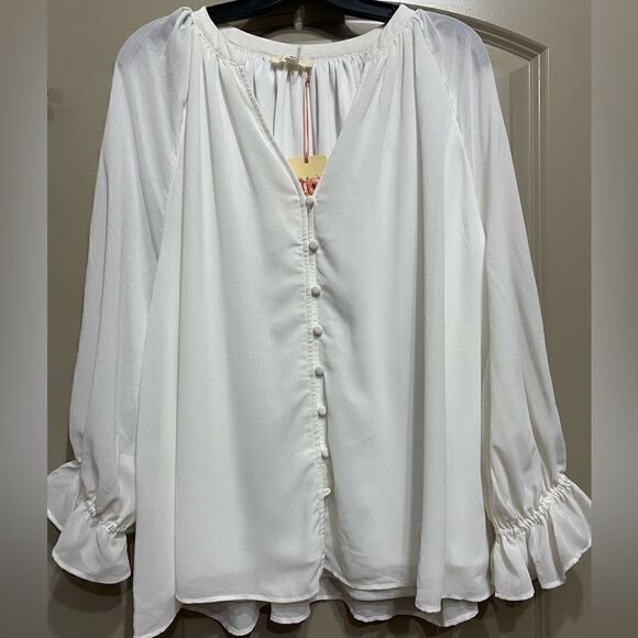 Entro NWT Solid Button Down Long Sleeve Top White Size Large - Picture 1 of 13